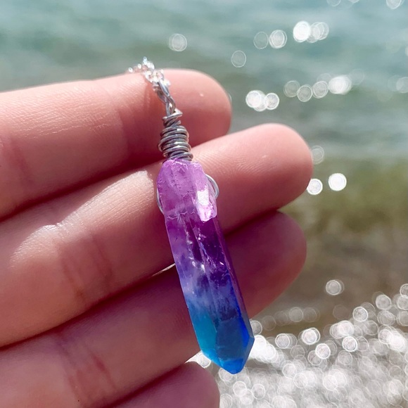 Blue & Purple Natural Healing Quartz Necklace - Picture 4 of 8